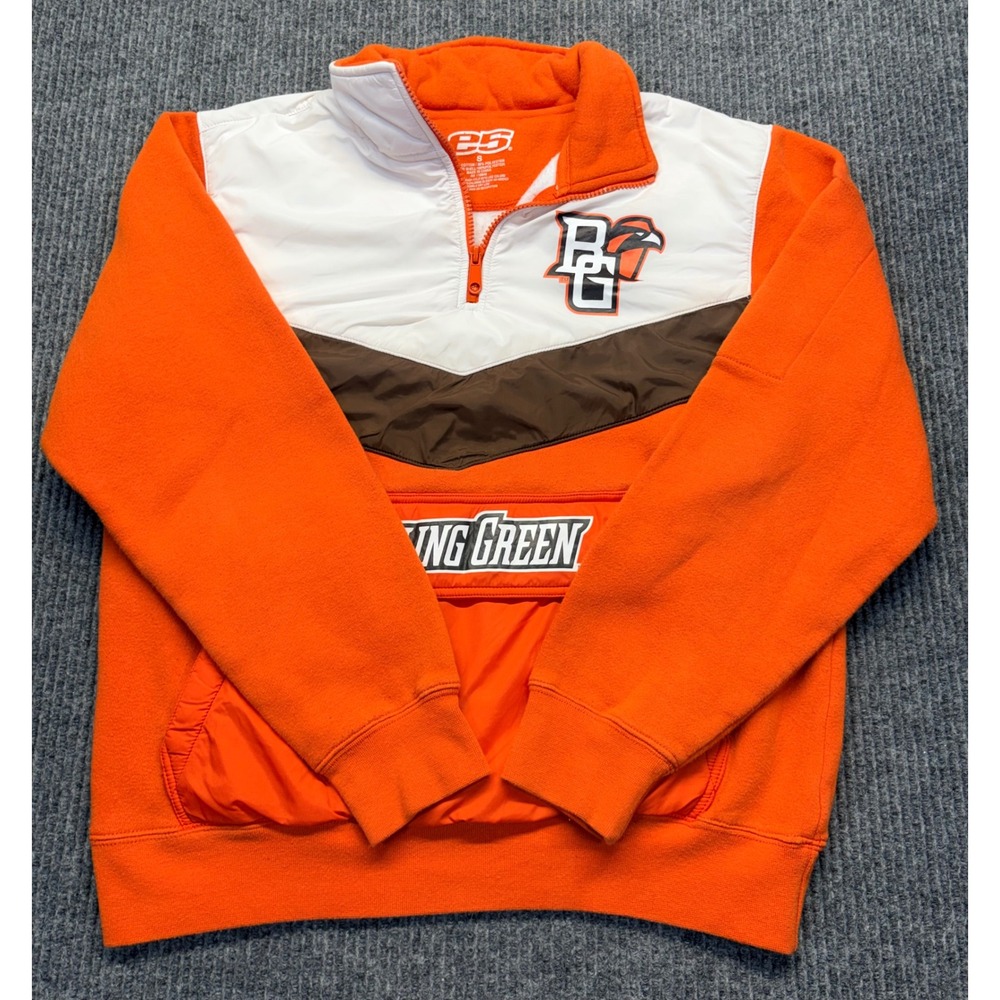 E5 Bowling Green Falcons Quarter Zip Fleece Pullover Orange Mens Small BGSU